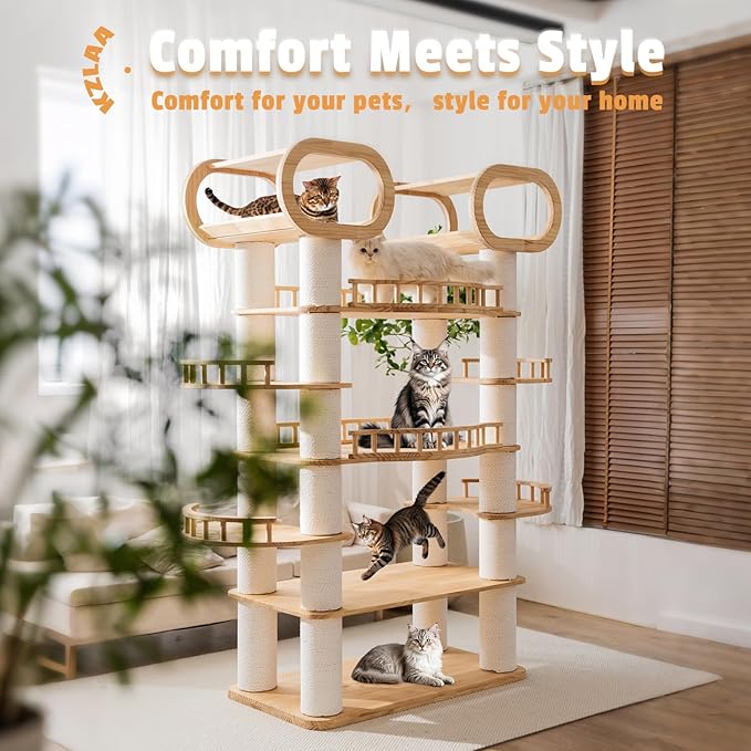 77'' Large Modern cat Tree, Multi-Level Tall Solid Cat Tower, Cat Furniture for Indoor Cats, Huge Cat Condo for Multi-Cat Families-Mewly Pet
