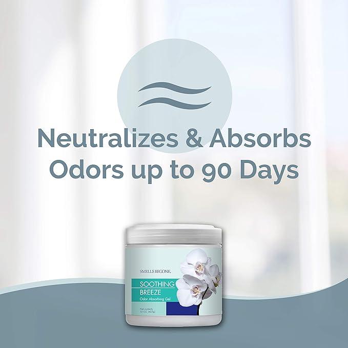 SMELLS BEGONE Air Freshener Odor Absorber Gel - 15 oz, Pack of 2 - Absorbs and Eliminates Odor in Pet Areas, Bathrooms, Cars, & Boats - Made with Essential Oils - Soothing Breeze Scent-Mewly Pet