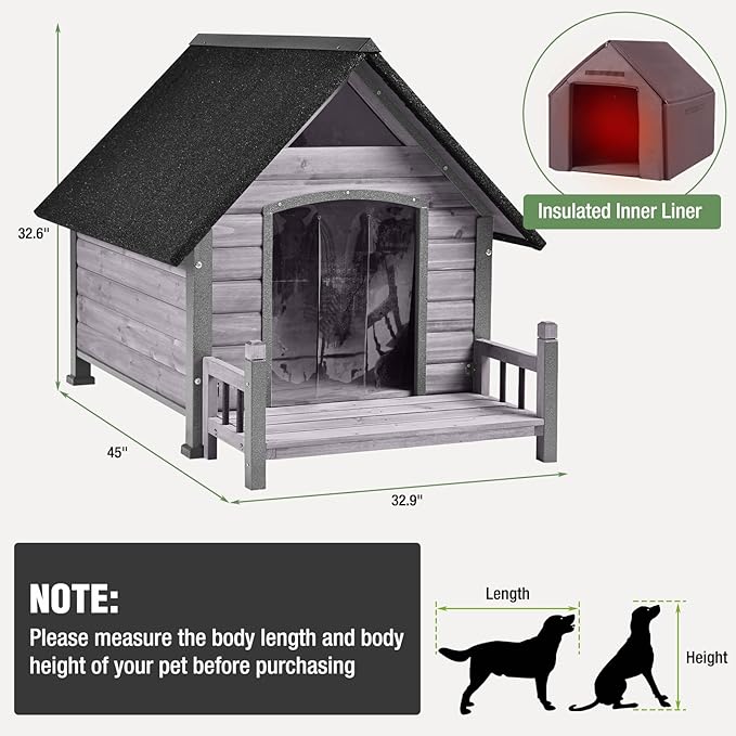 Dog House Outdoor Insulated for Winter, Puppy Kennel with Anti-Chewing Iron Frame, Weatherproof Dog Crate with Insulated Liner for Small Medium Large Dogs (Grey, 45" x 32.9" x 32.6")-Mewly Pet