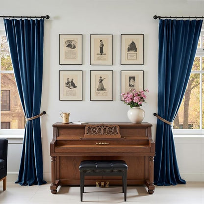 Lazzzy Velvet Blackout Curtains Thermal Insulated Room Window Drapes Super Soft Luxury Curtains for Living Room Bedroom Rod Pocket 2 Panels, Dark Blue, 52" W x 90" L