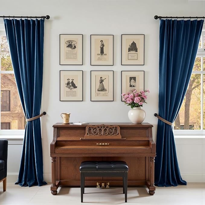 Lazzzy Velvet Blackout Curtains Thermal Insulated Room Window Drapes Super Soft Luxury Curtains for Living Room Bedroom Rod Pocket 2 Panels, Dark Blue, 52" W x 120" L
