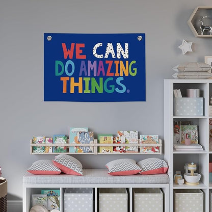 We Can Do Amazing Things Kids Banner Canvas, Classroom Blue Toddler Room Decor, Inspirational Hanging Flag Sign, Nursery Wall Tapestry Art for Playroom School Counseling Office Boy 20x30in