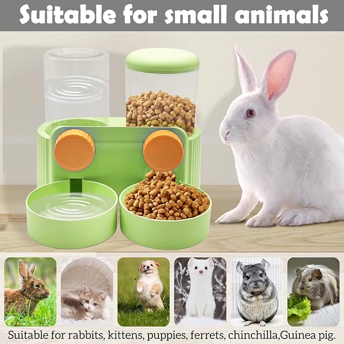 kathson Hanging Automatic Pet Food Water Dispenser,Cat Food and Water Dispenser Set Rabbit Water Dispenser Small Animal Feeding&Watering Supplies for Small Cats Dogs,Rabbits,Ferrets(Green)-Mewly Pet