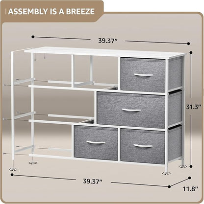 Sorbus Dresser with 8 Drawers - Chest Organizer Unit with Steel Frame Wood Top & Handle Easy Pull Fabric Bins for Clothes - Wide Storage Furniture for Bedroom, Hallway, Living Room, Nursery & Closet