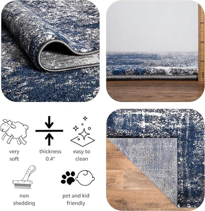 Keen Home Design Area Runner Rugs - 2x12 Non-Shedding, Abstract Runner for Kitchen, Living Room, Bedroom, Dining Room, Entryway - Size: 2'8" x 11'11", Navy/Grey/White