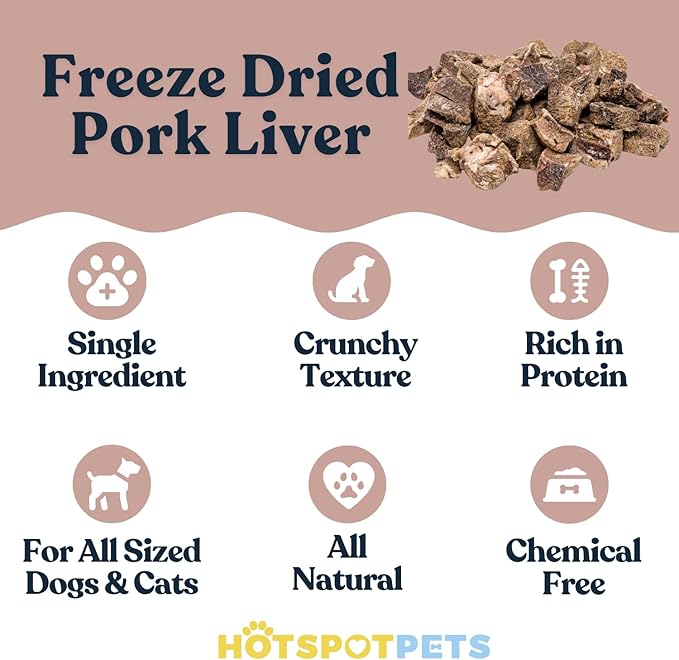 hotspot pets Freeze Dried Pork Liver Treats for Cats & Dogs - Made in USA (1 Pound Value Bag) Single Ingredient, High Protein, All Natural, Grain-Free - Perfect for Training, Topper or Snack-Mewly Pet