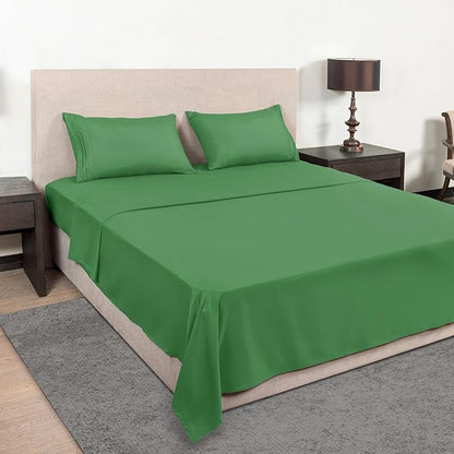 Mejoroom Queen Size Sheet Set - Hotel Luxury 1800 Bedding Sheets & Pillowcases - Deep Pocket Fitted Sheet, Soft, Breathable, Wrinkle & Fade Resistant - 4 Piece (Queen, Calla Green)