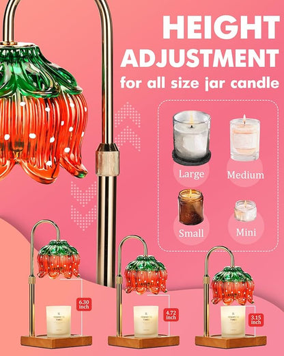 Strawberry Candle Warmer Lamp with Timer Dimmer, Adjustable Height Gifts for Women Mom Birthday Christmas House Warming Gifts New Home Bedroom Decor, Cute Candle Warmer Light for Jar Candles