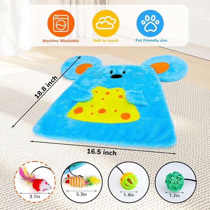 AWOOF Cat Mat, Cute Soft Catnip Mat, Cat Activity Mat Machine Washable Catnip Toys Interactive Cat Toys for Indoor Cats (Mouse Shape)-Mewly Pet