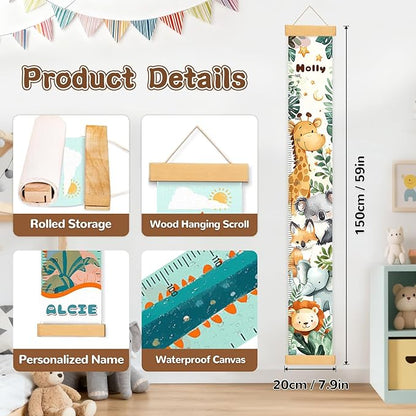 Personalized Name Kids Height Wall Chart,Animals Canvas Height Chart for Kids, Growth Chart for Wall Baby Room Nursery,Toddler Height Wall Chart Hanging Rulers for Children Bedroom Playroom Wall Decor
