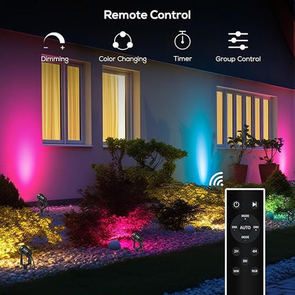 SUNTHIN Outdoor Landscape Lighting with Remote, RGBW Color Changing Spot Uplights, 6 Pack