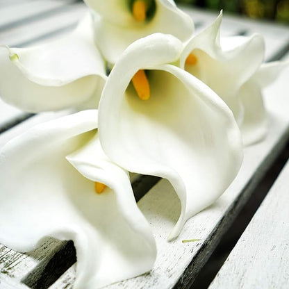 FiveSeasonStuff Real Touch Calla Lily Artificial Flowers, Wedding Bridal Floral Arrangements (25'' 6 Long Stems, Spring White)