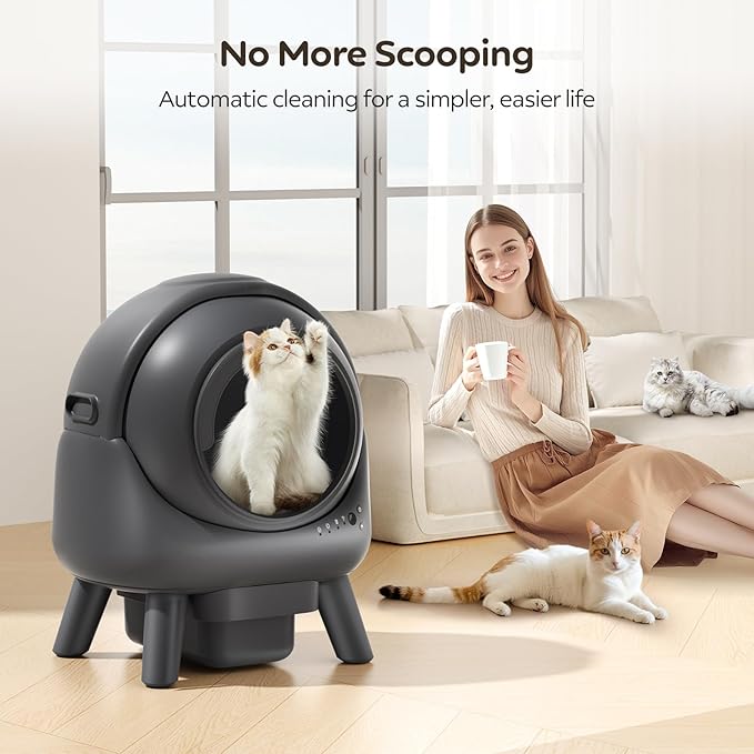 Self Cleaning Litter Box,Automatic Cat Litter Box for Multiple Cats,Robot with APP Control,Smart Dual Safety Protection,Odor-Free Waste Disposal Includes Trash Bags,Grey S20-Mewly Pet