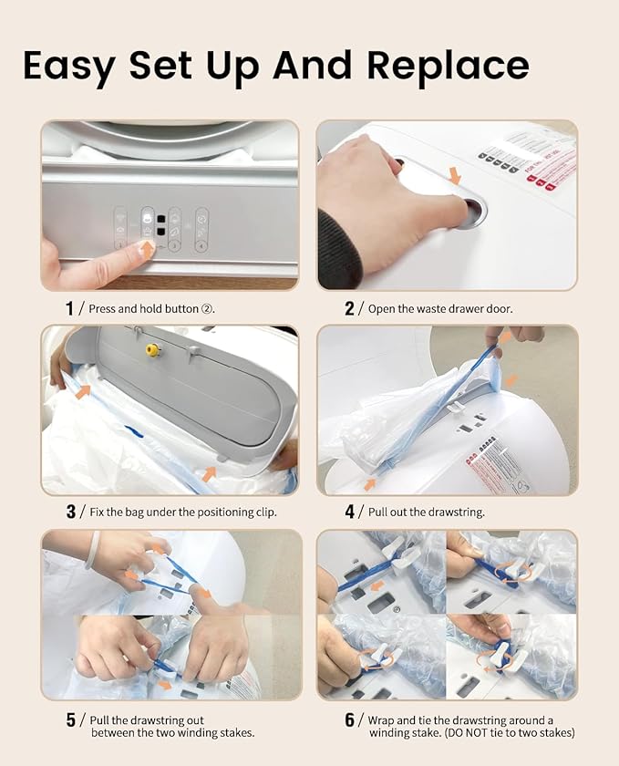 Cat Litter Box Liners-60 Count, Drawstring Cat Litter Waste Receptacles Bags for LELO ELVES LMSP-10-18" x 18"-Mewly Pet