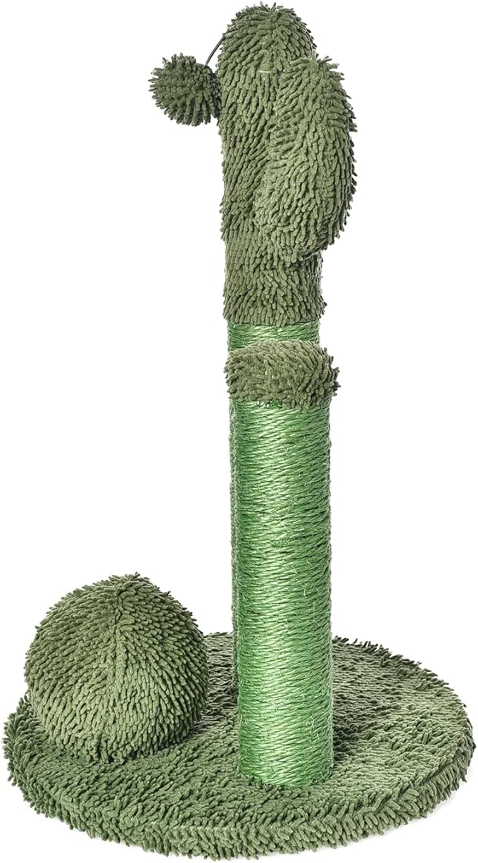 Amazon Basics Cat Scratcher - Indoor Cactus Triple Posts Cat & Kittens Scratching Post with Dangling Ball, Large (27"H) - Green-Mewly Pet