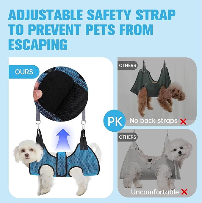 PAWCHIE Dog Grooming Hammock Harness for Dog Cat with Pet Nail Clipper Trimmer-Breathable Cat Hanger Sling for Trimming Clipping Nails-Dog Hammock Restraint Bag for Small Medium Large Dog, Dark Blue M-Mewly Pet