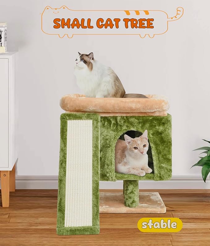 SYANDLVY Small Cat Tree for Indoor Cats, Cat Tower with Scratching Post, Modern Activity House for Large Cats, Condo with Board, Kittens Cave-Mewly Pet