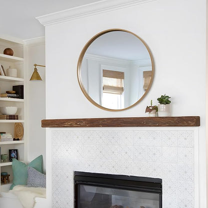 WallBeyond Round Wood Mirror 28" Circle Wall Mirror for Bathroom Round Wall Mirror for Wall Decor, Vanity, Entryway Living Room, Honey
