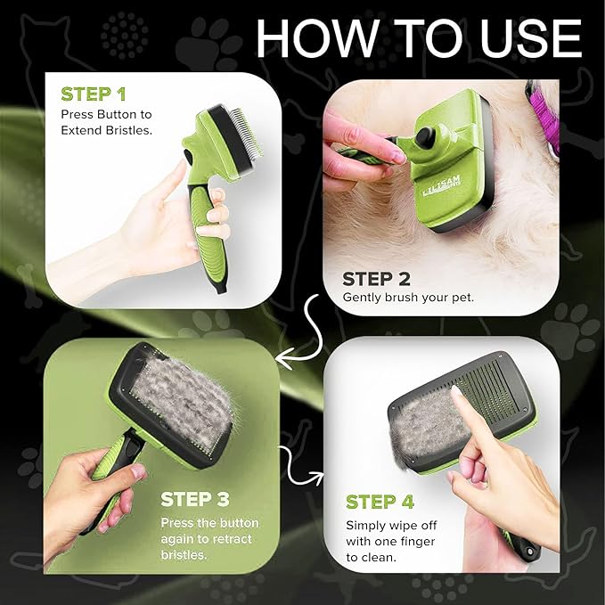 Pet Self Cleaning Slicker Brush and Grooming Comb - Gently Removes Loose Hair, Tangles, and Dirt - Skin Friendly Deshedding Grooming Tool for Hair Dogs & Cats - Pet Supplies Accessories (Green)-Mewly Pet