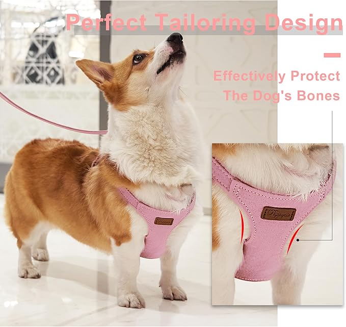 Puppytie No Pull Dog Harness with Multifunction Dog Leash,Soft Adjustable No Choke Escape Proof Pet Harness Vest for Medium Dogs or Large Dogs,Pink,M-Mewly Pet