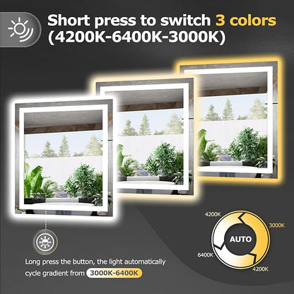 32X36 LED Bathroom Mirror with Lights, Anti-Fog, Dimmable, Backlit + Front Lit, Smart Bathroom Vanity Mirror, Memory Function, Shatterproof, Tempered Glass (Horizontal/Vertical)