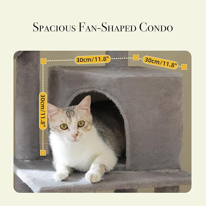 PAWZ Road Tall Cat Tree, Floor to Ceiling Cat Tower with Adjustable Height(85-112 Inches), 7 Tiers Climbing Tower with Cozy Hammocks, 5 Platforms and Scratching Posts for Indoor Cats-Gray-Mewly Pet