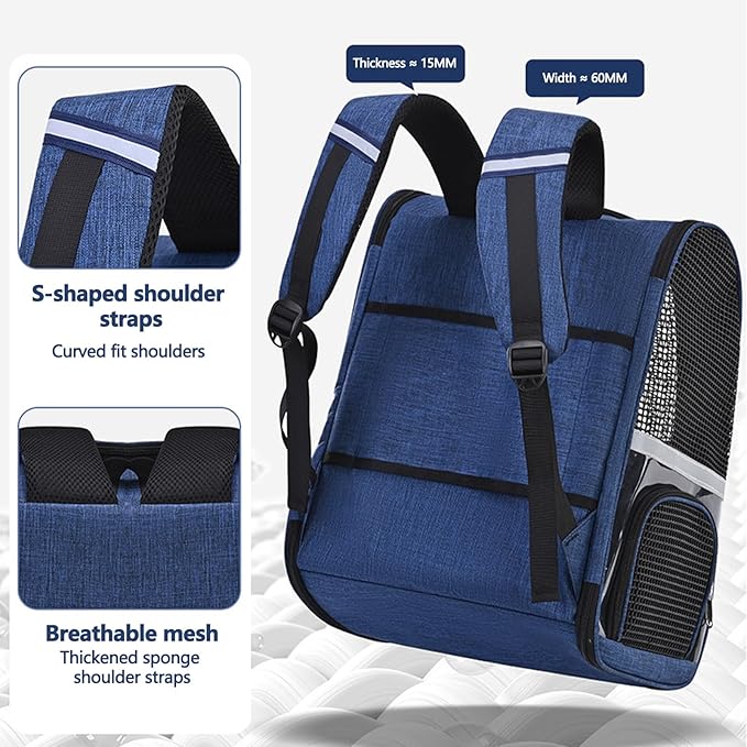 Pet Backpack, Airline Approved Dog Backpack, Cat Bag for Travel Hiking Bike Riding Walking Outdoor, Cat Backpack with Breathable Mesh(Blue)-Mewly Pet