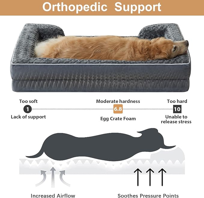 WNPETHOME Dog Beds for Large Sized Dogs, Washable Orthopedic Dog Couch Sofa Bed with Waterproof Lining & Non-Skid Bottom for Pet Sleeping-Mewly Pet