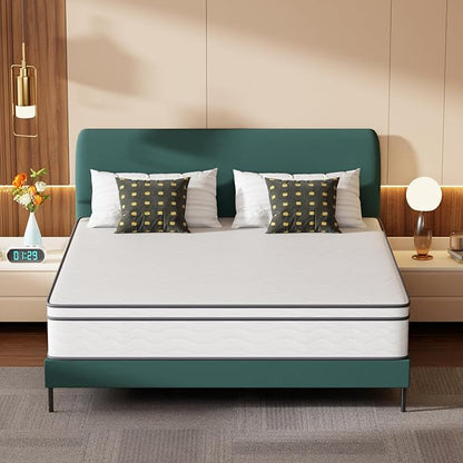 PayLessHere 12 Inch King Innerspring Mattress in a Box with Bamboo Charcoal Gel Memory Foam Fiberglass Free CertiPUR-US Certified Medium Firm Spring Mattress Pressure Relief,King