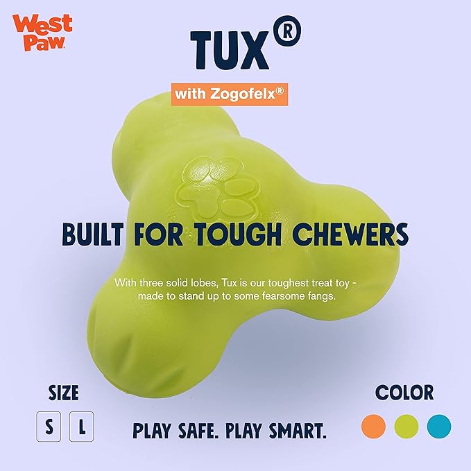 WEST PAW Zogoflex Tux Treat Dispensing Dog Chew Toy – Interactive Chewing Toy for Dogs – Dog Games for Aggressive Chewers, Fetch, Catch – Holds Kibble, Treats, Small 4", Granny Smith-Mewly Pet