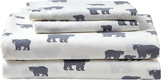 Eddie Bauer - Twin Sheets, Cotton Flannel Bedding Set, Brushed for Extra Softness, Cozy Home Decor (Bear Family)