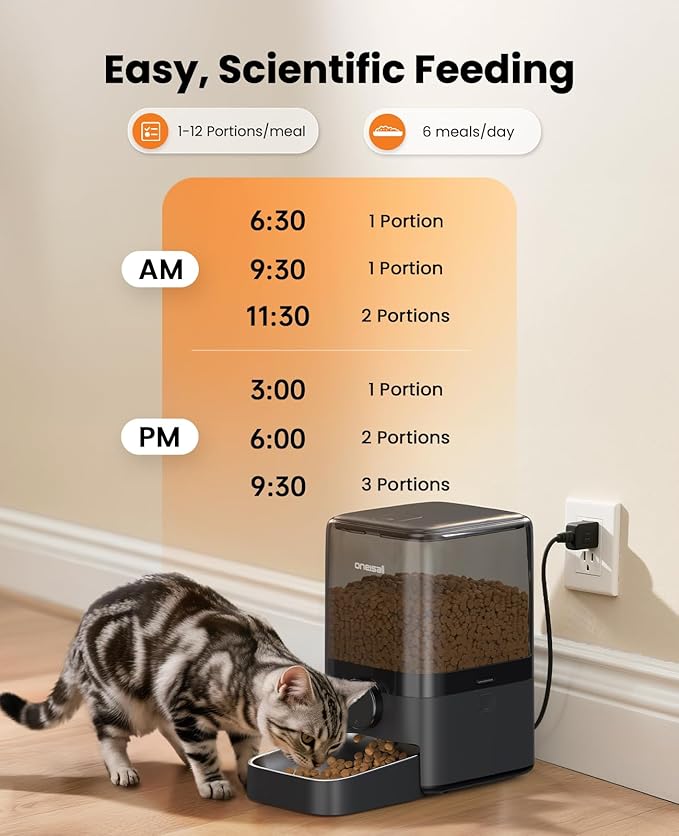 oneisall Automatic Cat Feeder for Large Kibble and Snacks, 20 Cups/5L Timed Pet Feeder for Cats Indoor, Programmable Dry Food Dispenser (Black)-Mewly Pet