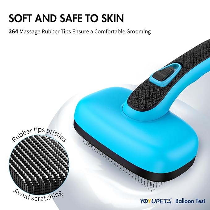 Dog Brush Kit - Self-Cleaning Slicker Brush with Bath Brush & Undercoat Rake | Deshedding Tools for Large - Small Dogs & Cats, Professional 3-in-1 Pet Grooming Set for Heavy Shedding, Blue-Mewly Pet