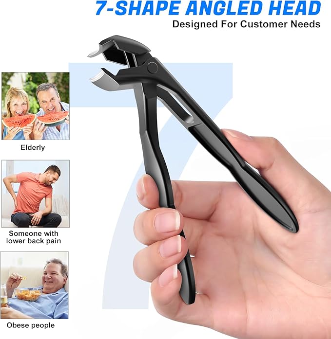 Toenail Clippers for Seniors Ingrown Thick Toenails, 2025 Angled Head Toe Nail Clippers with Catcher, Heavy Duty 45° Slanted Toenail Clippers, 37mm Wide Opening Nail Cutter with Long Handle, 6PCS-Mewly Pet