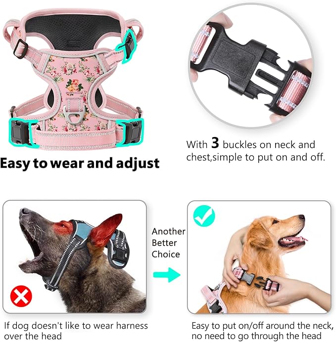 Timos Dog Harness,NO Need Go Over Dogs Head 3 Snap Buckles Pet Harness with 2 Leash Clips,Adjustable Soft Padded No-Pull,Reflective No-ChokeOxford Vest for Small Medium Large Dogs,X-Large (Pack of 1)-Mewly Pet