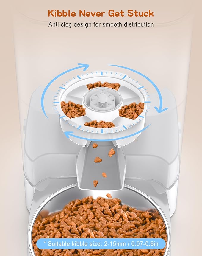 HoneyGuaridan Automatic Cat Feeder for Two,3.5L Cat Food Dispenser with Stainless Steel Bowl,Timed Feeder Programmable 1-6 Meals Control, Dual Power Supply,Desiccant Bag,10s Meal Call-Mewly Pet