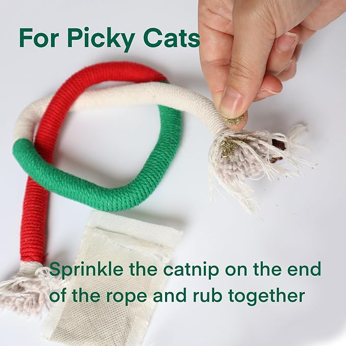 Kittens Toys，Cat Chew Toys for Indoor Cats, Catnip Toy for Teeth Cleaning, Interactive Cat Nip Teething Rope Toys for Cats Kitty, 2 Pack (27.56&7.87 inches，Plus 2 Packs of Catnip)-Mewly Pet