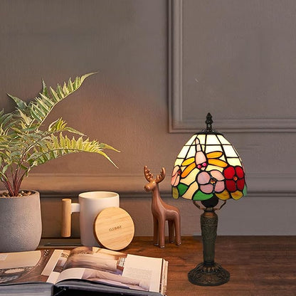 Tiffany Small Lamp Baroque Stained Glass Table Lamp 3 Way Color-Temparetures Bedside Nightstand Table Lamps for Bedroom Living Room Home Office Desk Light W/LED Bulb 6X6X12.5Inch