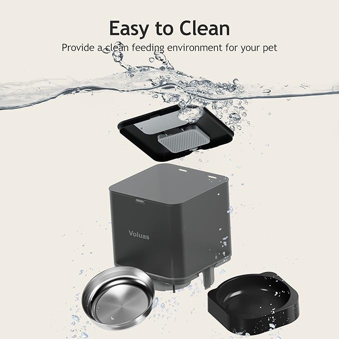 VOLUAS Automatic Cat Feeders - Pet Dry Food Dispenser with Timer, Automatic Cat Feeders with Desiccant Bag, Programmable Portion Size Control 4 Meals Per Day, 10s Voice Recorder-Mewly Pet