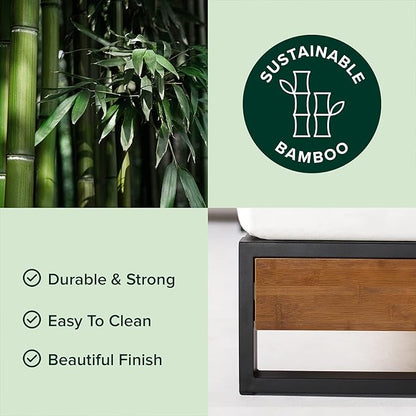 ZINUS GOOD DESIGN Award Winner Suzanne 10 Inch Bamboo and Metal Platforma Bed Frame, No Box Spring Needed, Wood Slat Support, Chestnut Brown, Queen