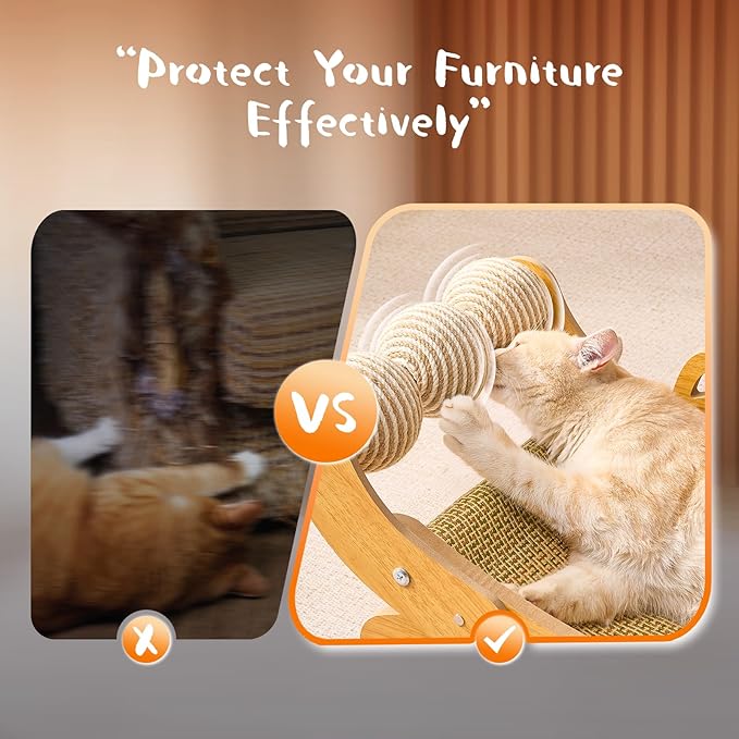 Cat Scratcher & Cats Scratch Pad with Sisal Ball – All-in-One Cats Couch Scratcher, Hammock, and Cat Bed for Indoor Cats, Wooden Cat Scratching Board Upgrade Edition-Mewly Pet