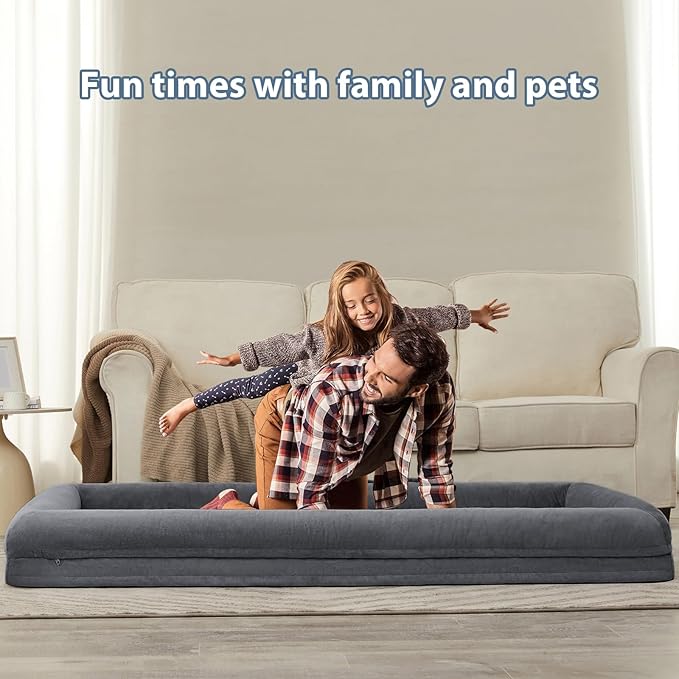 WNPETHOME Human Dog Bed for Adult, Washable Dog Couch with Removable Waterproof Cover, Orthopedic Large Pet Sofa Bed with Bolster Sides for Sleeping-Mewly Pet