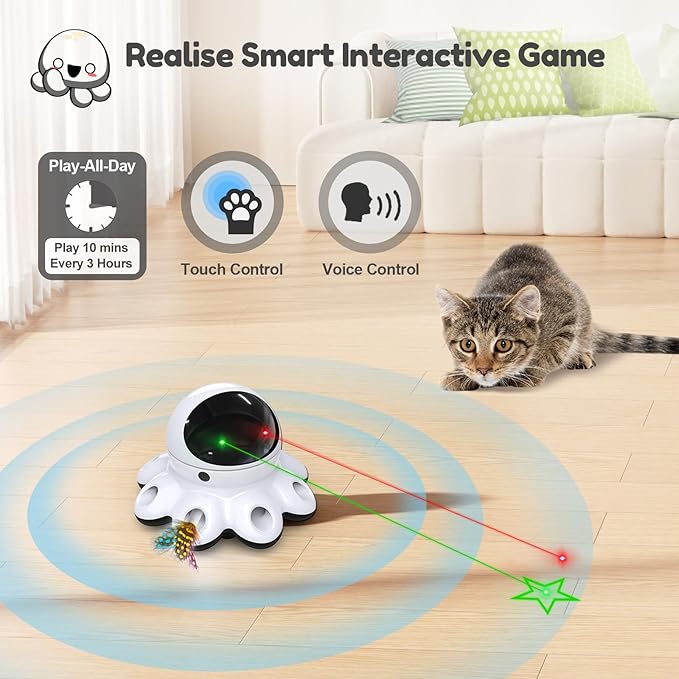 ORSDA Cat Laser Toy, 2-in-1 Interactive Automatic Motion Activated Moving 8 Holes Whack A Mole Feather, USB Rechargeable Electronic Smart Sensor Kitten Toys for Indoor Exercise-Mewly Pet