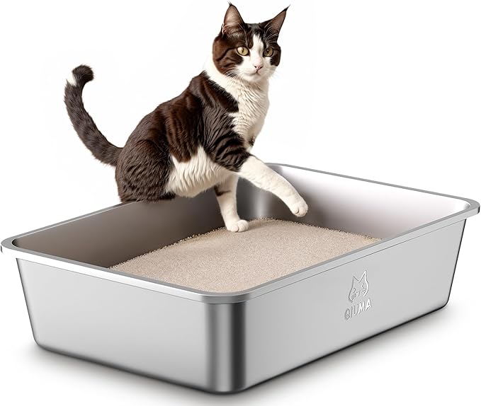 Stainless Steel Litter Box, Large Metal Cat Litter Box with High Sided for Big and Small Cats, Kitty Litter Boxes, Non-Stick, Easy to Clean, Odor-Free, Cat Toilet，Litterbox-Mewly Pet
