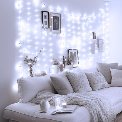 Minetom Curtain Lights, 300 LED Dimmable Fairy Lights with Remote and Timer, 8 Modes, USB Powered String Lights for Room Wall Party Xmas Indoor Decor, Winter Wonderland Christmas Decorations
