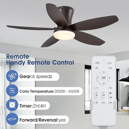 36IN Ceiling Fans with Light and Remote/APP Control, 5-Blade Reversible Motor Ceiling Fan, 3-Color Dimmable Lighting, All-Brown Finish