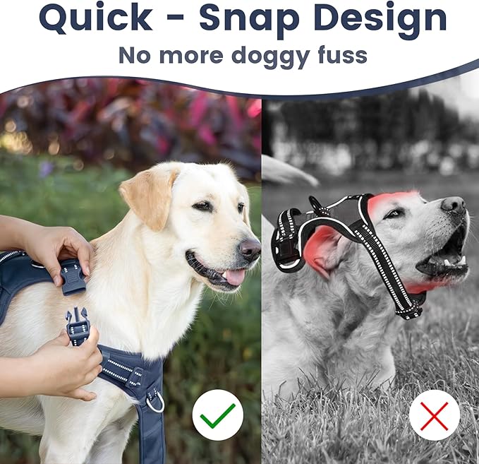 No Pull Dog Harness, Reflective Puppy Vest for Small Medium Large Sized Dog(Prussian Blue,M)-Mewly Pet