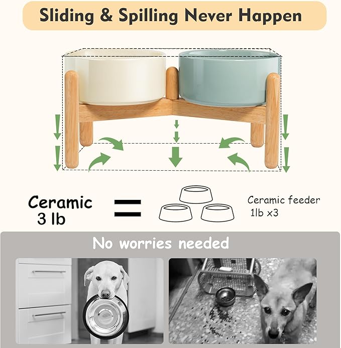 Wordcam Elevated Ceramic Dog Bowls,Raised Dog Dish with Stand,Pet Food and Water Feeding Bowls for Small Medium Dogs(6.5''Tall-28 Oz-3.6 Cups)-Mewly Pet