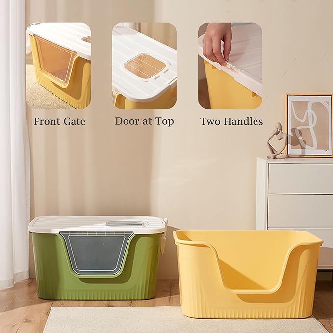 Vealind Cat Litter Box Lid with Clear Door Only Fit for Vealind XXL Cat Litter Pan, Top Entry Litter Box with Lid-Mewly Pet