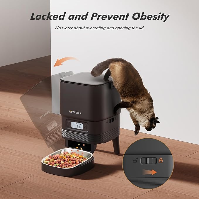 Automatic Cat Feeder - Nityers 4L Timed Cat Dry Food Dispenser with Stainless Steel Bowl,1-6 Meals Per Day, Programmable Portion Size, Detachable Washable, Auto Pet Feeder for Cats and Small Dogs-Mewly Pet